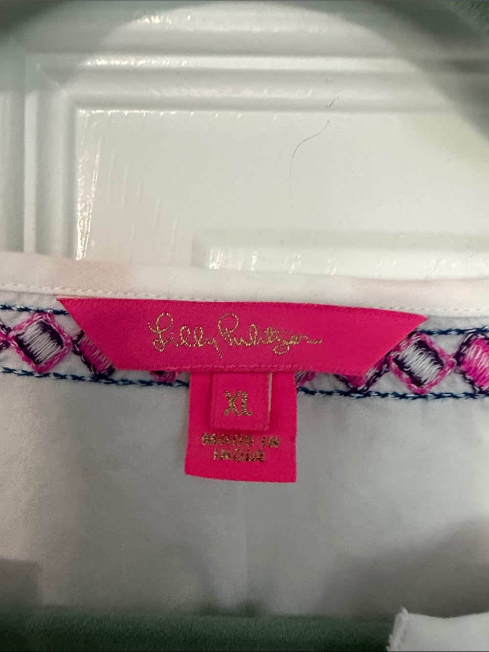 Lilly Pulitzer White Tunic with Pink & Navy Embroidery - Picture 2 of 3